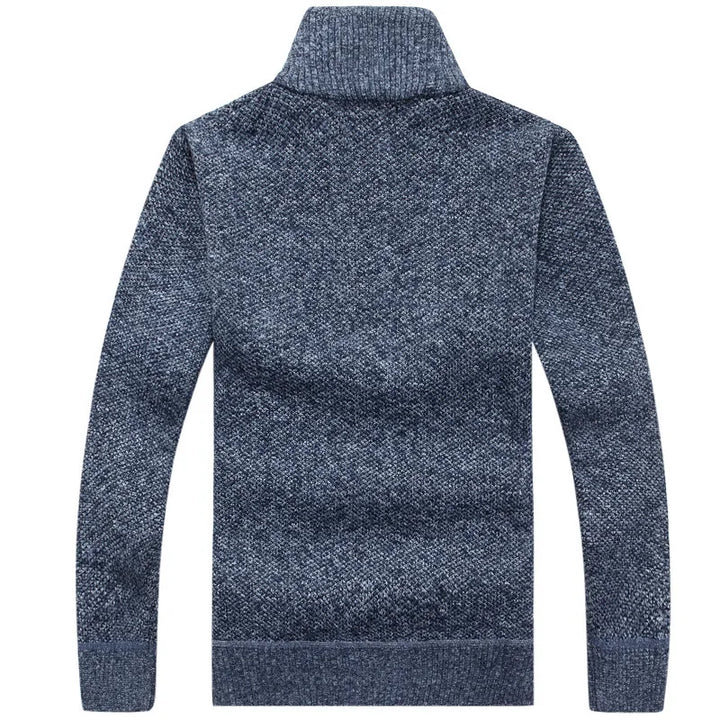 Pulover groasă pentru bărbați din fleece cu fermoar pe jumătate, guler înalt, pulover cald, pulover tricotat din lână