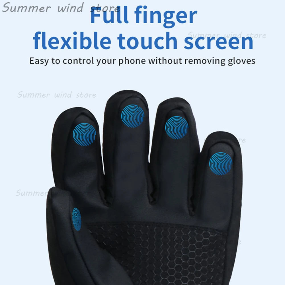 Sort touchscreen-handske med fuld fingerfunktion, blå touchpunkter. Ideel til smartphone-brug uden at fjerne handsker. Fleksibel og praktisk design.