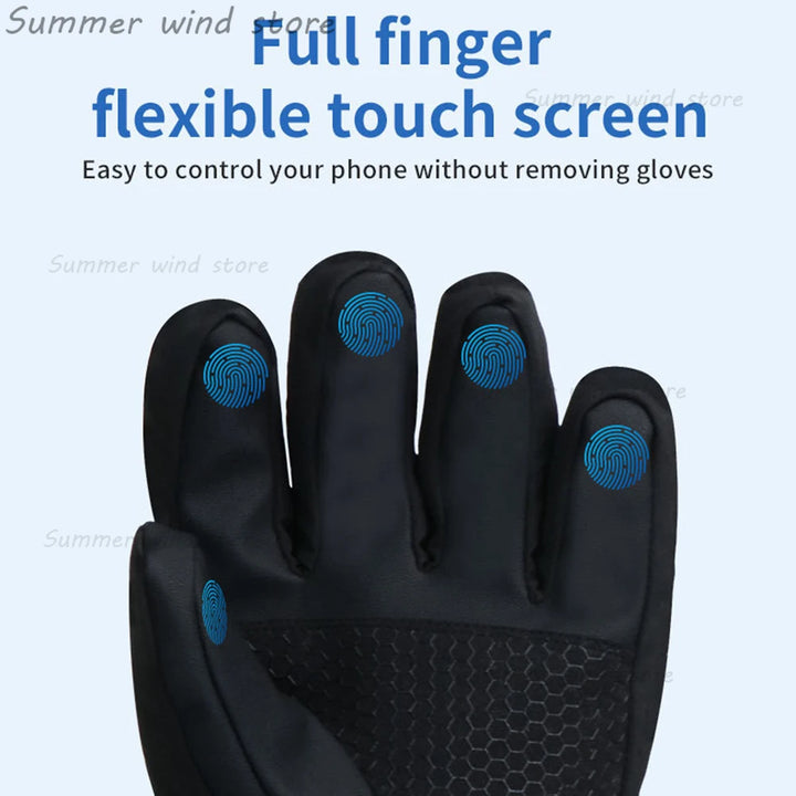 Sort touchscreen-handske med fuld fingerfunktion, blå touchpunkter. Ideel til smartphone-brug uden at fjerne handsker. Fleksibel og praktisk design.