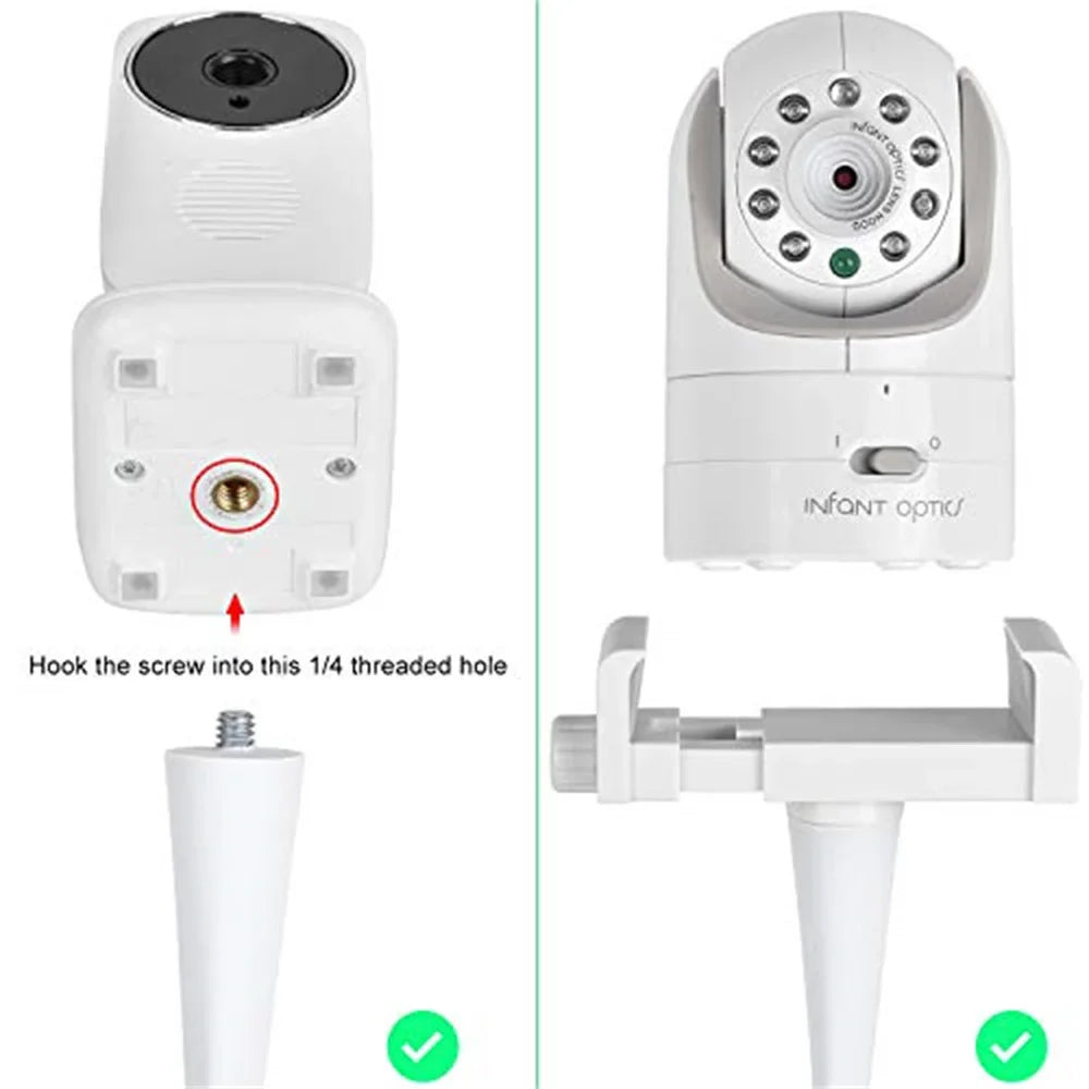 Billede af Infant Optics babyalarm med kamera, monteringsbeslag og gevindhul. Ideel til overvågning af spædbørn. Høj opløsning og natfunktion.