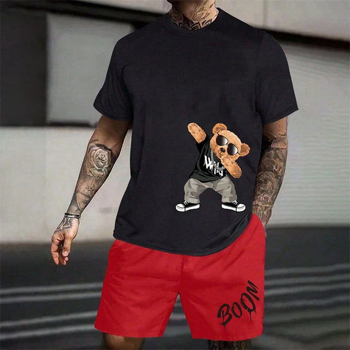 Camiseta Sjov bjørn Harajuku para hombres verano suelto conjunto diario de pareja al aire libre calle camiseta de manga corta y pantalones cortos conjunto de verano de dos piezas