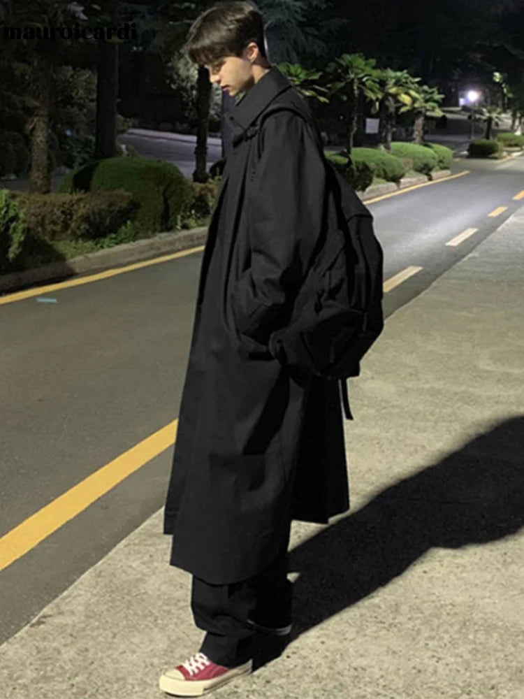 Palton trench pentru bărbați Mauroicardi | Lung Oversize Negru/Khaki Casual Stil coreean
