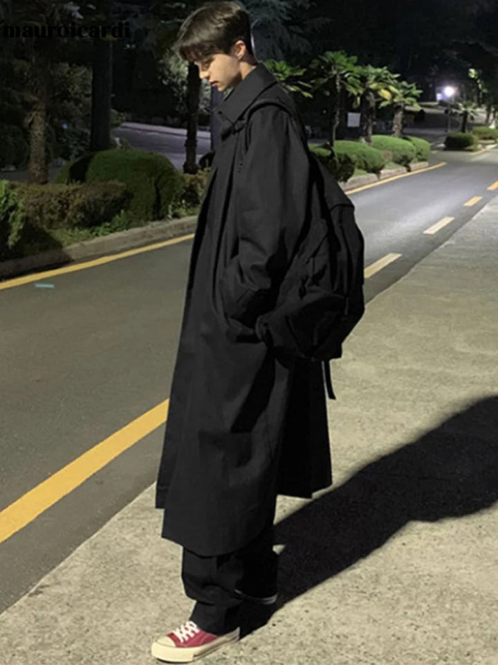 Palton trench pentru bărbați Mauroicardi | Lung Oversize Negru/Khaki Casual Stil coreean