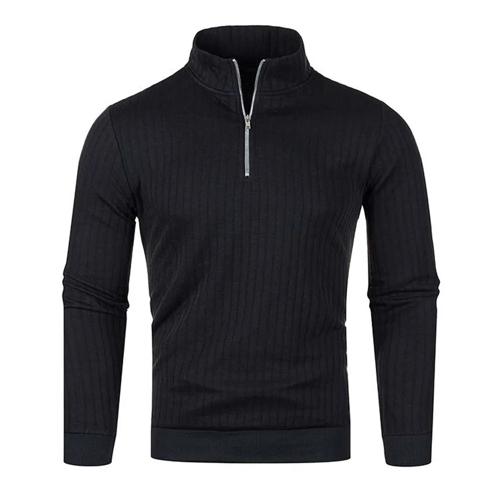 Suéter de punto para hombre con media cremallera, cuello semi-alto y manga larga