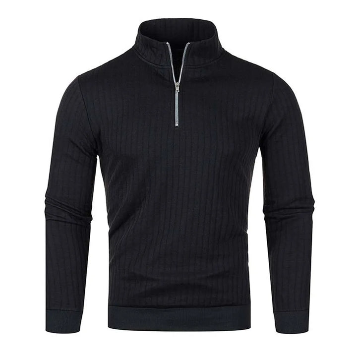 Suéter de punto para hombre con media cremallera, cuello semi-alto y manga larga