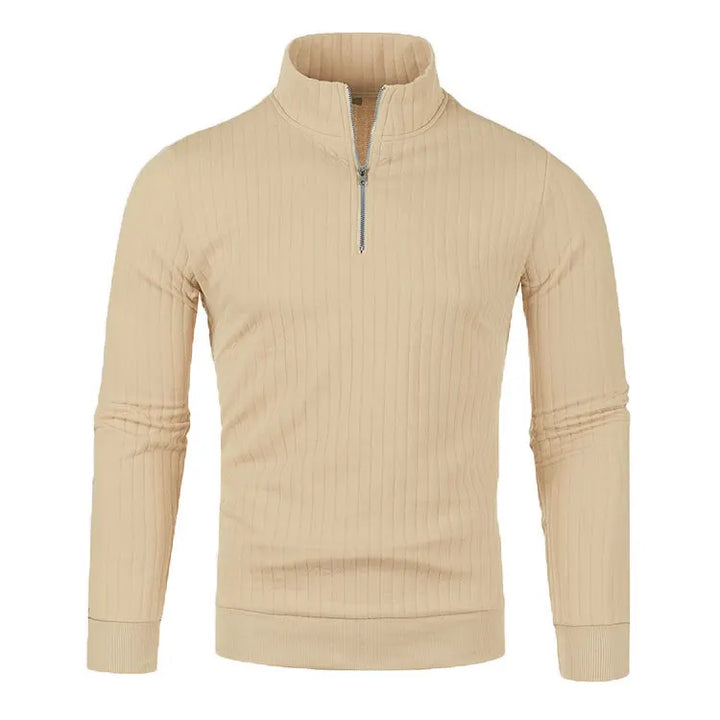 Suéter de punto para hombre con media cremallera, cuello semi-alto y manga larga