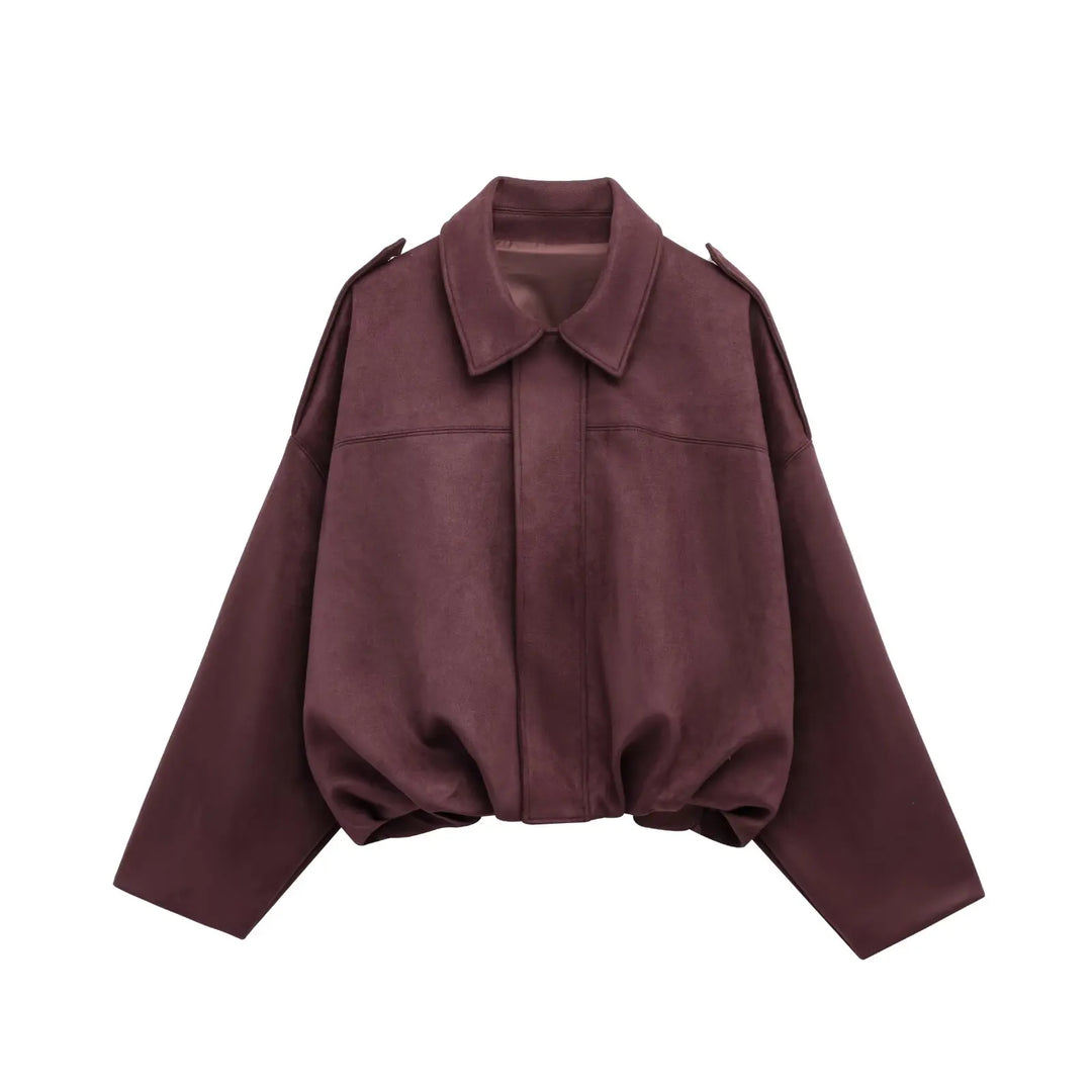 Noir Kort Bomberjakke | Elegant Suede-Look til Dame, Moderne & Stilfuld