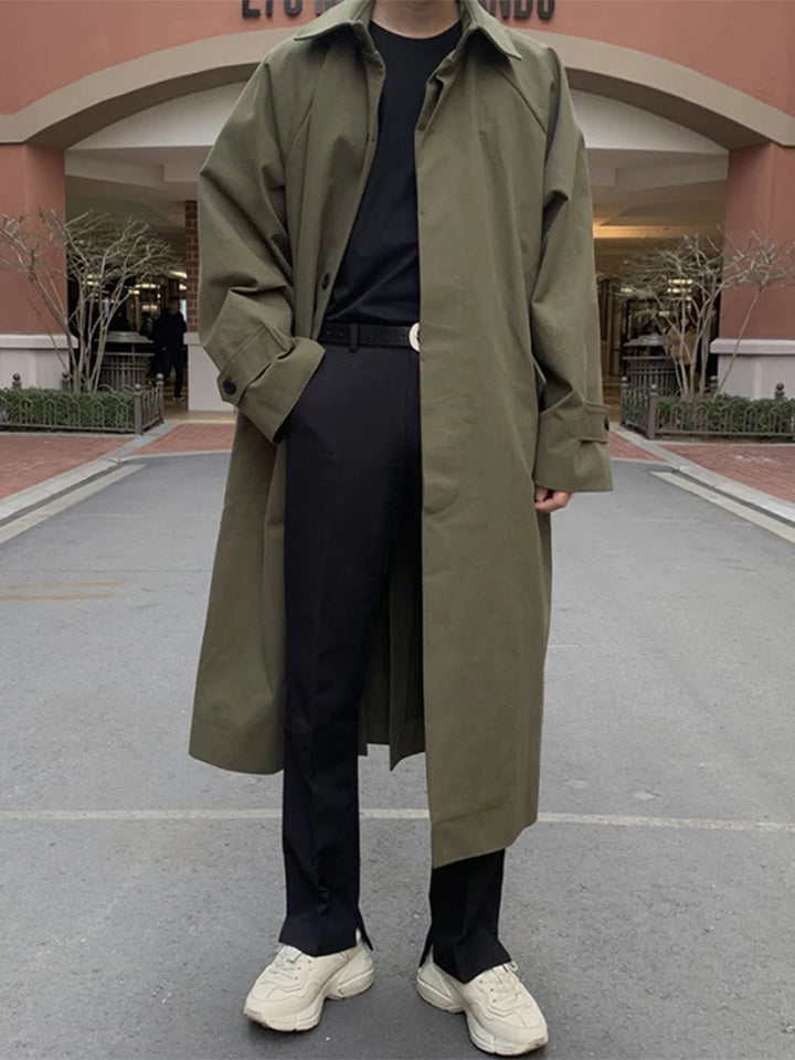 Palton trench pentru bărbați Mauroicardi | Lung Oversize Negru/Khaki Casual Stil coreean
