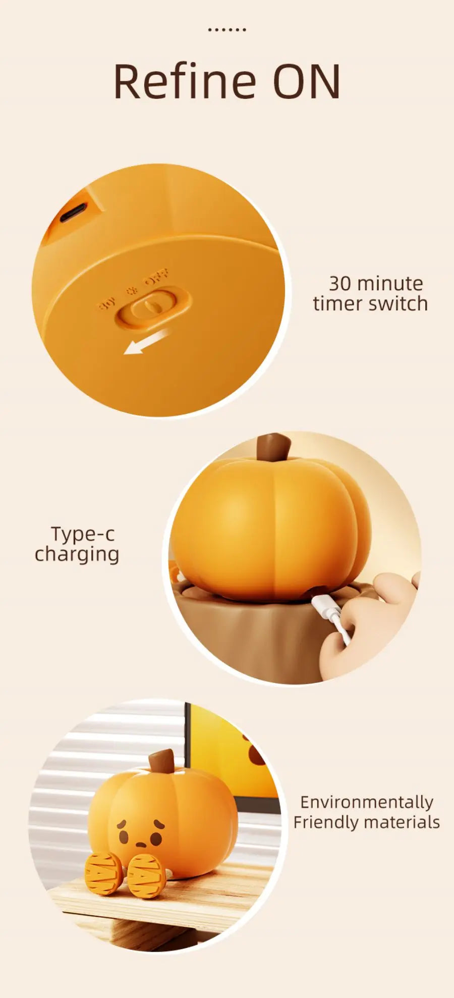 CozyGlow Halloween tök érintőlámpa – puha és nyugtató szilikon éjjeli fény