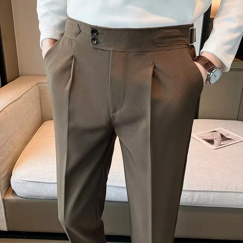 Pantalones de traje para hombre cintura alta pantalones rectos de negocios estilo coreano pantalones formales elegantes