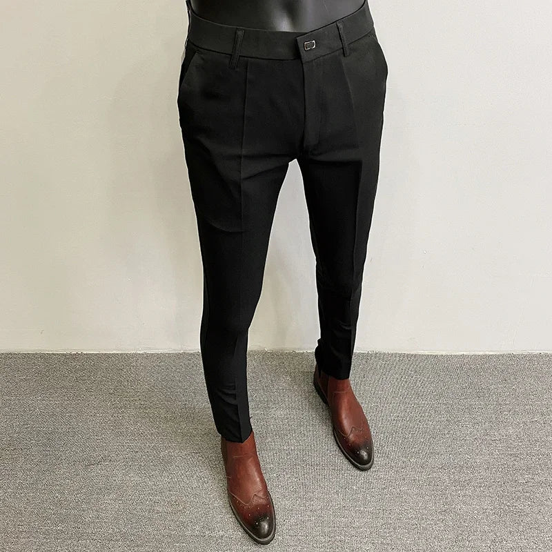 Pantalones de hombre pantalones formales pantalones elásticos ajustados de un solo color pantalones casuales de longitud completa moda ropa nueva de hombre