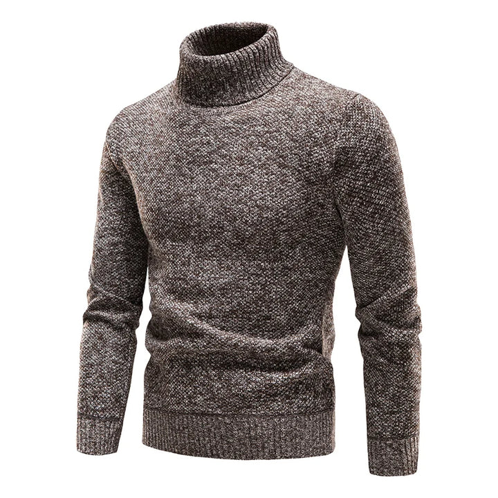 Suéter de forro polar de otoño e invierno para hombre, cuello alto grueso, pulóver cálido, ajuste slim, ropa para hombre, lujo, suéter negro marrón elástico