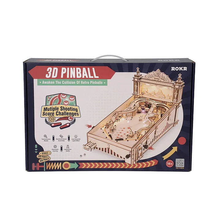 3D Pinball-spil fra ROKR i retrodesign, med flere skydeudfordringer. Perfekt til børn over 14 år. Byggesæt med detaljeret træstruktur.