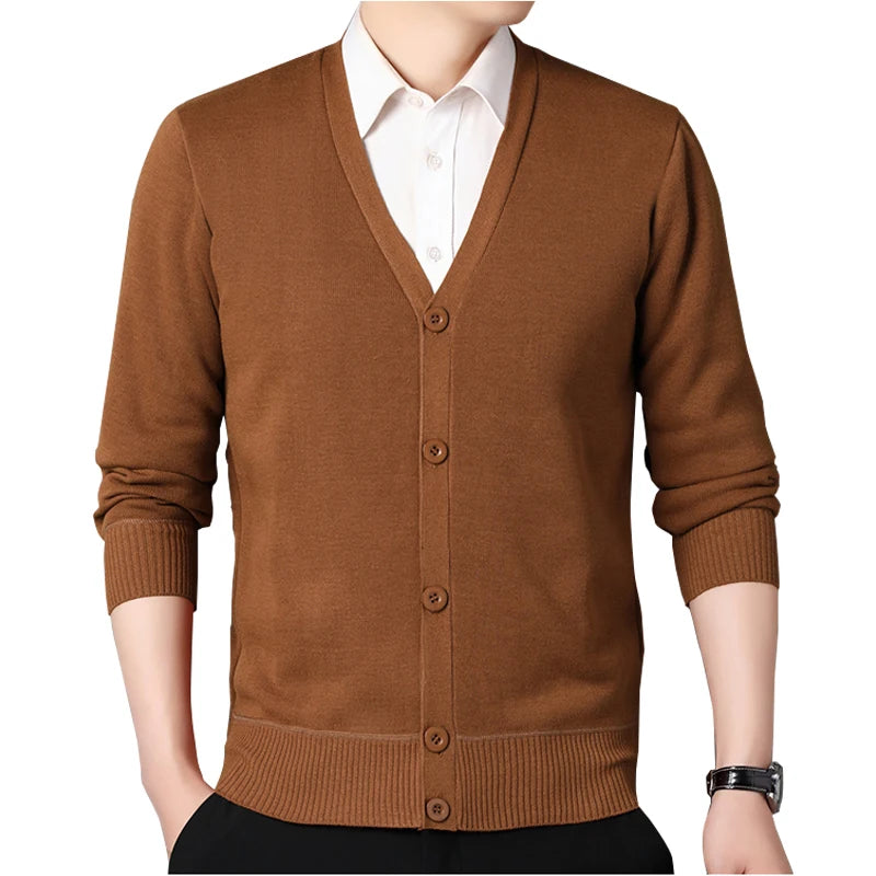 Cardigan bărbați din fleece | Pulover tricotat cu decolteu în V pentru toamnă iarnă