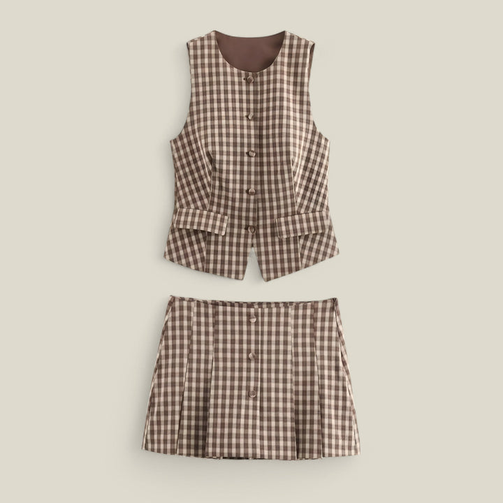 Clea 2-osainen setti ruudullisella minihameella | Kevyt ja feminiininen preppy-chic tyyli