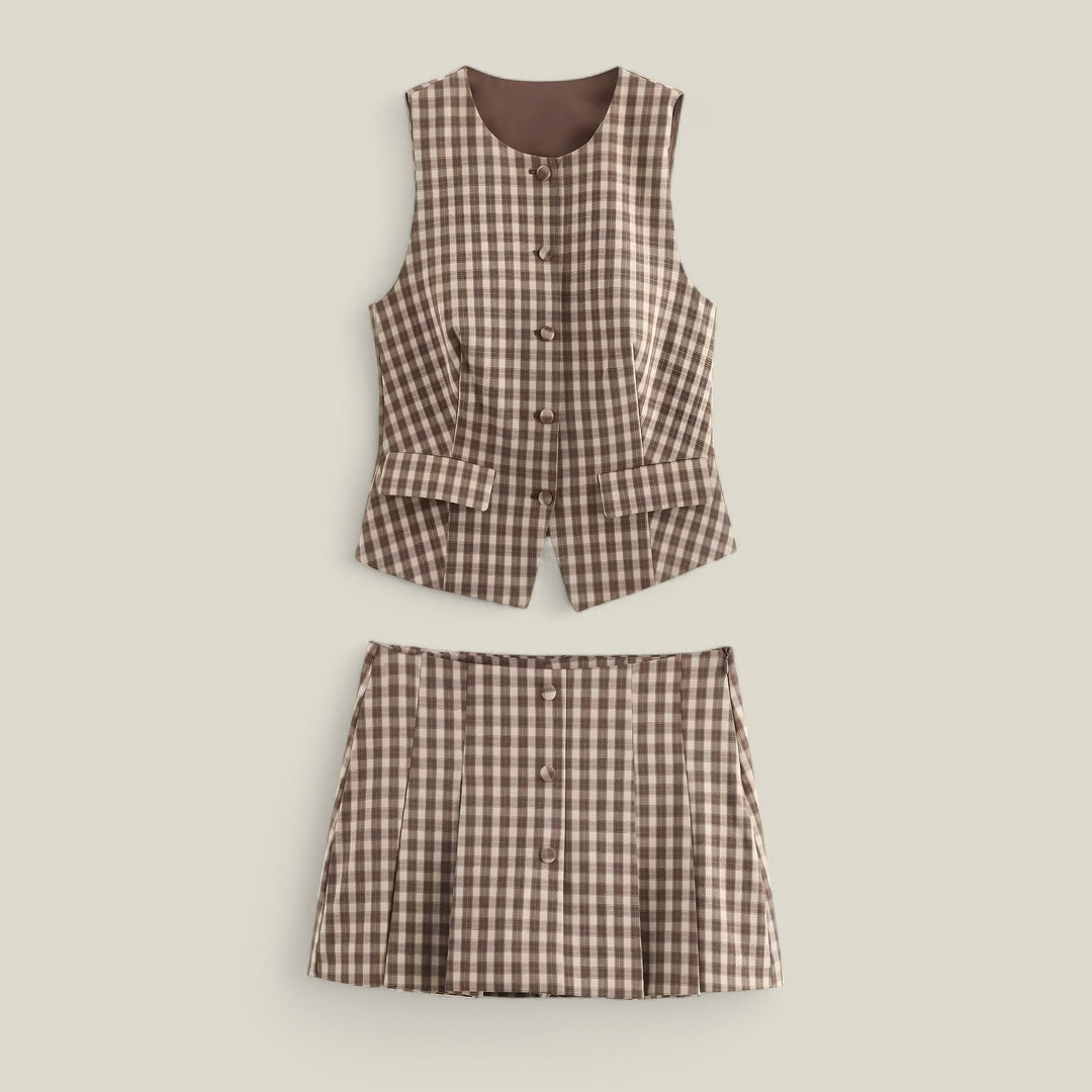 Clea 2-osainen setti ruudullisella minihameella | Kevyt ja feminiininen preppy-chic tyyli