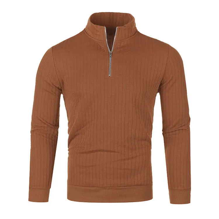 Suéter de punto para hombre con media cremallera, cuello semi-alto y manga larga