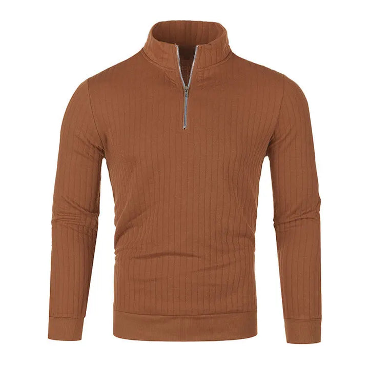Suéter de punto para hombre con media cremallera, cuello semi-alto y manga larga