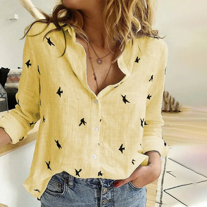 Camisa estampada Modekvinde manga larga algodón top oficina casual suelto top grande primavera verano