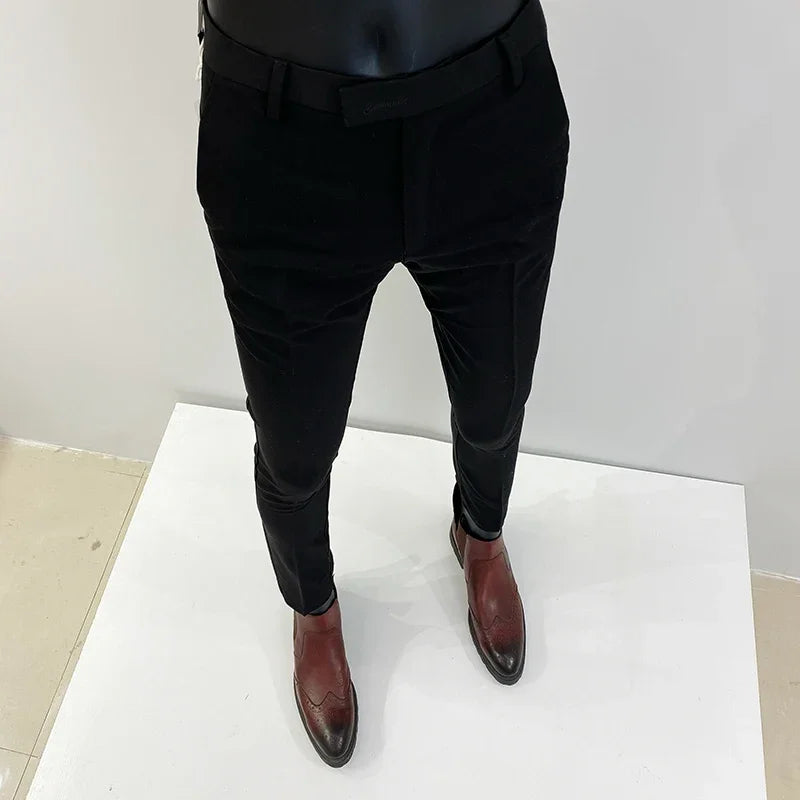 Pantalones de hombre pantalones formales pantalones elásticos ajustados de un solo color pantalones casuales de longitud completa moda ropa nueva de hombre