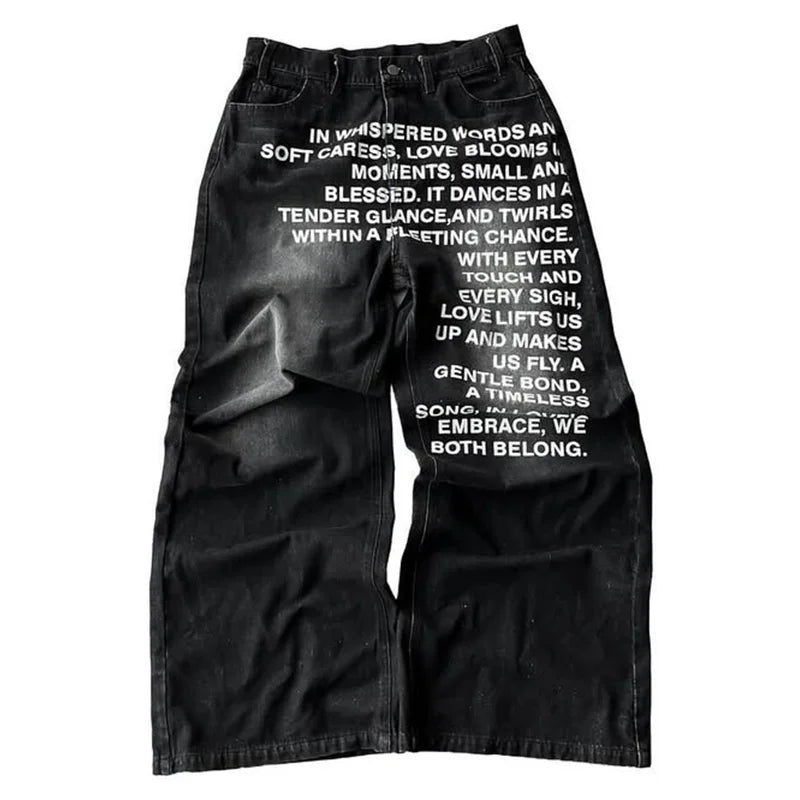 Blugi pentru bărbați | Streetwear vintage cu litere americane Gothic Harajuku Hip Hop cu picioare largi