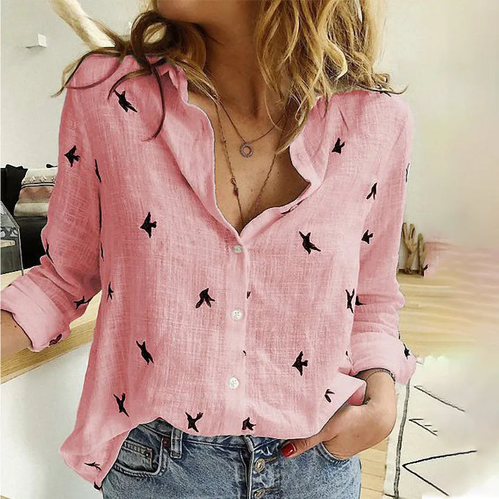 Camisa estampada Modekvinde manga larga algodón top oficina casual suelto top grande primavera verano