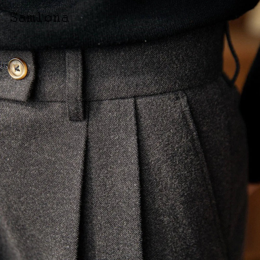 Pantaloni eleganți pentru bărbați cu buzunare, pantaloni formali de petrecere, stil italian, pantaloni moi din lână