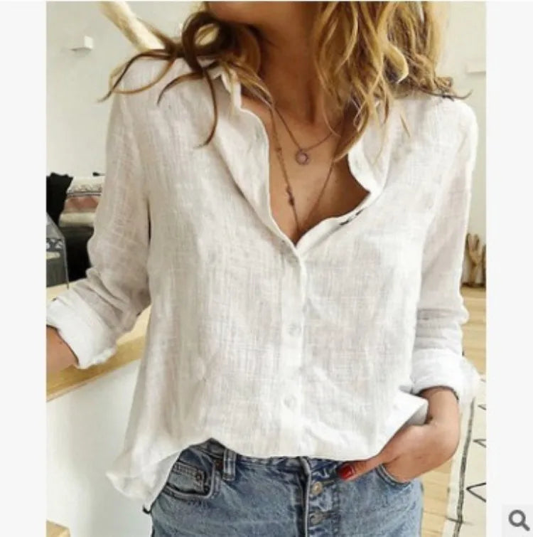 Camisa estampada Modekvinde manga larga algodón top oficina casual suelto top grande primavera verano