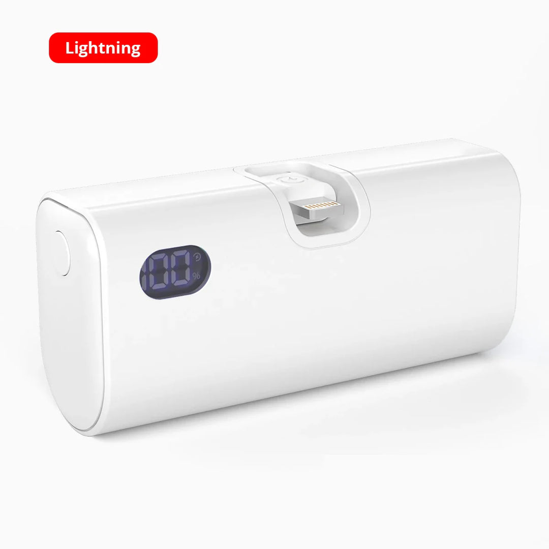 Liboer Foldbart eksternt batteri Hurtig opladning | 5000mAh USB-C eller Lightning LED-skærm