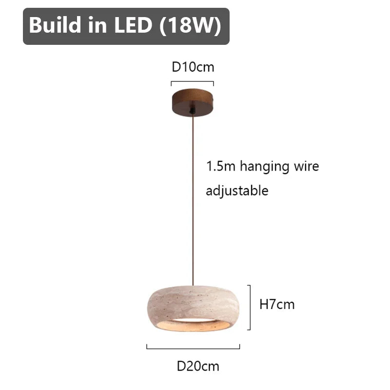 Moderne LED-pendel lampe, 18W, justerbar 1,5m ledning, brun base, hvid skærm, D20cm, H7cm, D10cm base. Ideel til stue- eller køkkenbelysning.