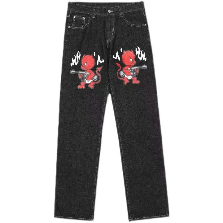 Blugi pentru femei cu broderie cu diamante în stil gotic, blugi vintage cu talie joasă și evazați, pantaloni largi din denim retro Y2k pentru femei, pantaloni streetwear înalți