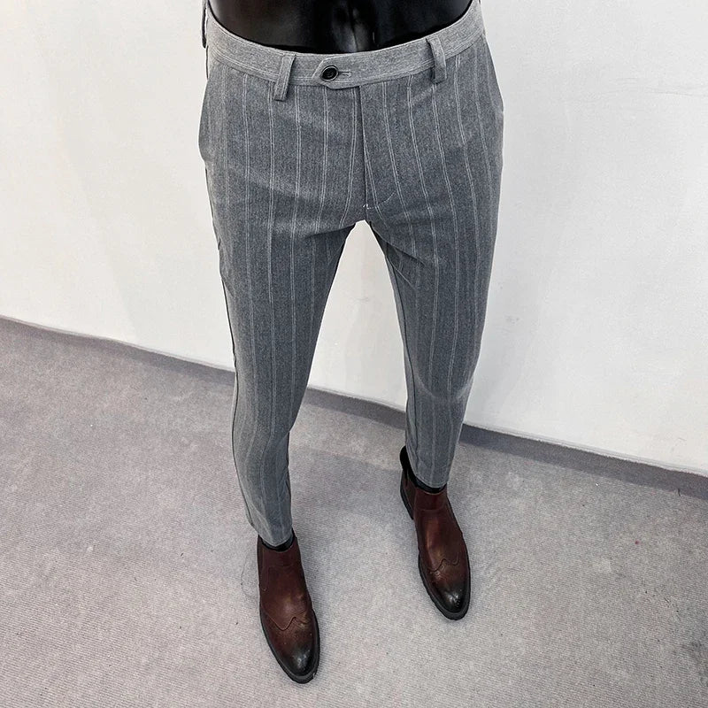 Pantalones de hombre pantalones formales pantalones elásticos ajustados de un solo color pantalones casuales de longitud completa moda ropa nueva de hombre
