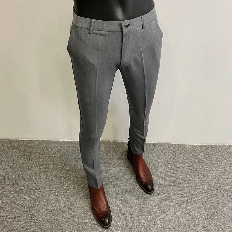 Pantalones de hombre pantalones formales pantalones elásticos ajustados de un solo color pantalones casuales de longitud completa moda ropa nueva de hombre