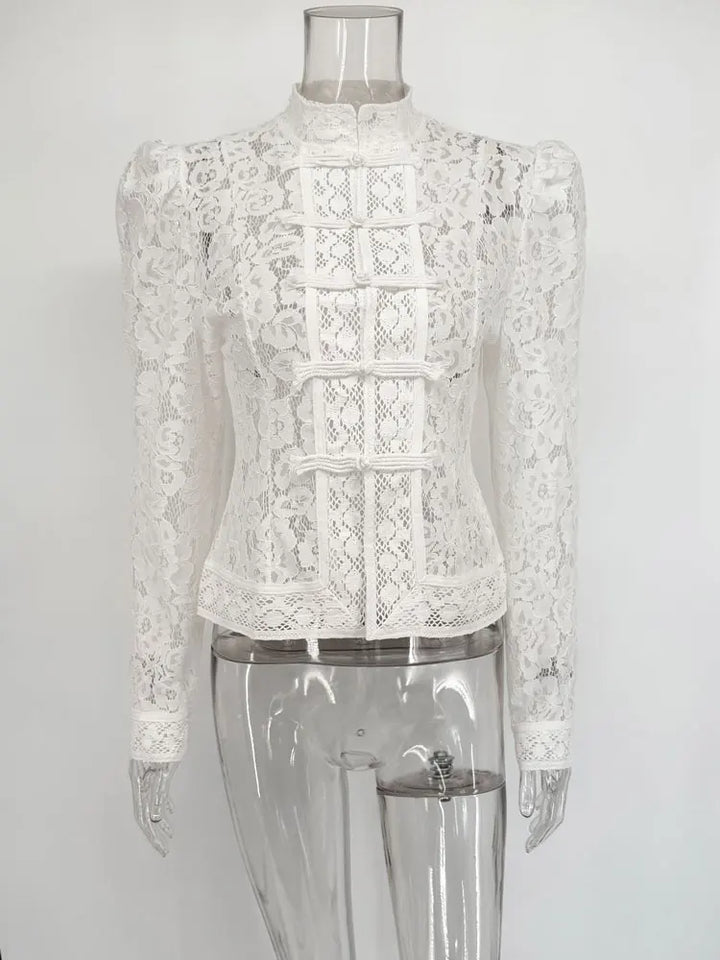 Tossy verano blusa de encaje para mujer patrón hueco vintage blusa transparente blusa ligera de encaje