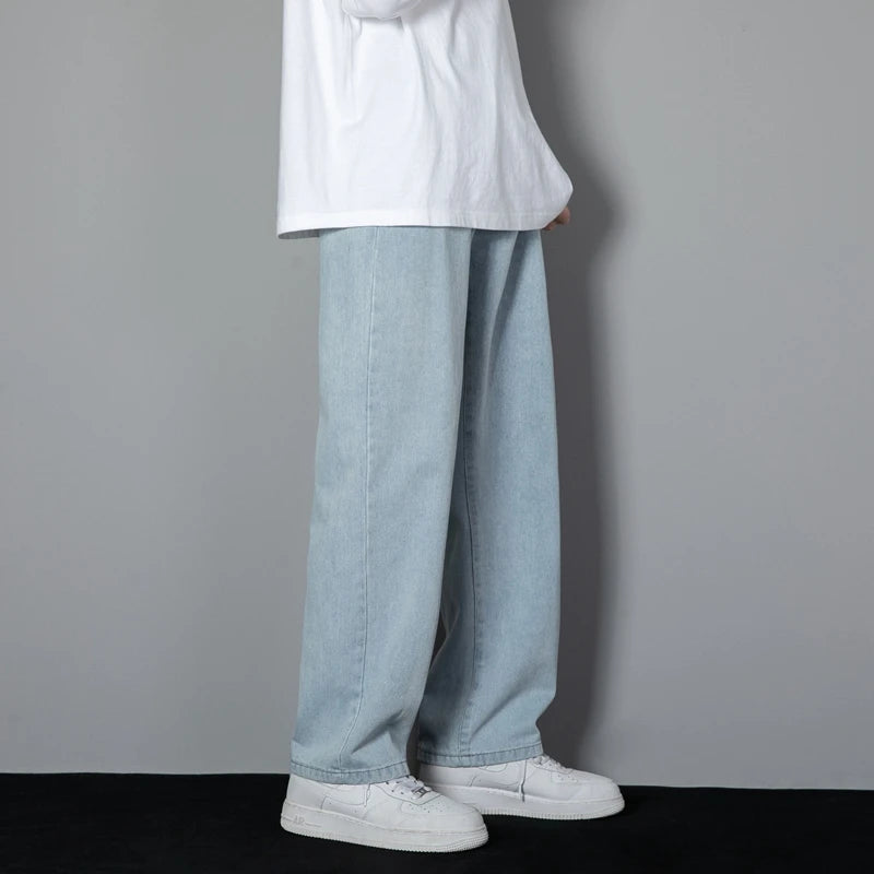 2025 Jeans coreanos para hombre | Jeans largos y relajados con pierna recta y ancho de pierna amplio