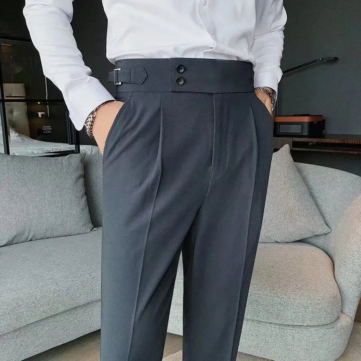 Pantalones de traje para hombre cintura alta pantalones rectos de negocios estilo coreano pantalones formales elegantes