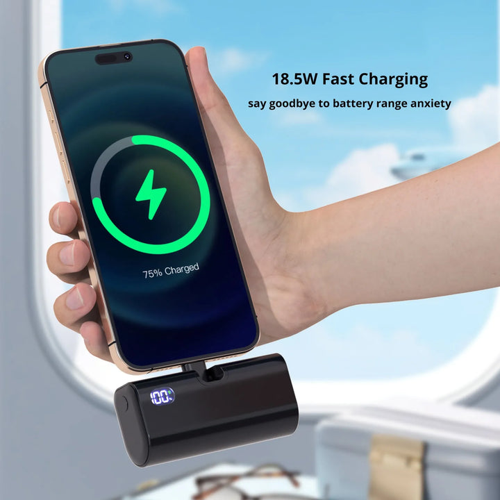 Liboer Foldbart eksternt batteri Hurtig opladning | 5000mAh USB-C eller Lightning LED-skærm