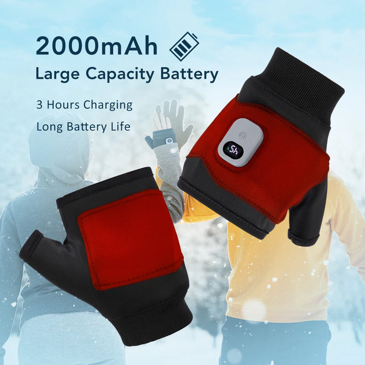 Røde opvarmede handsker med 2000mAh batteri, hurtig opladning på 3 timer, lang batterilevetid. Ideelle til udendørs vinteraktiviteter.
