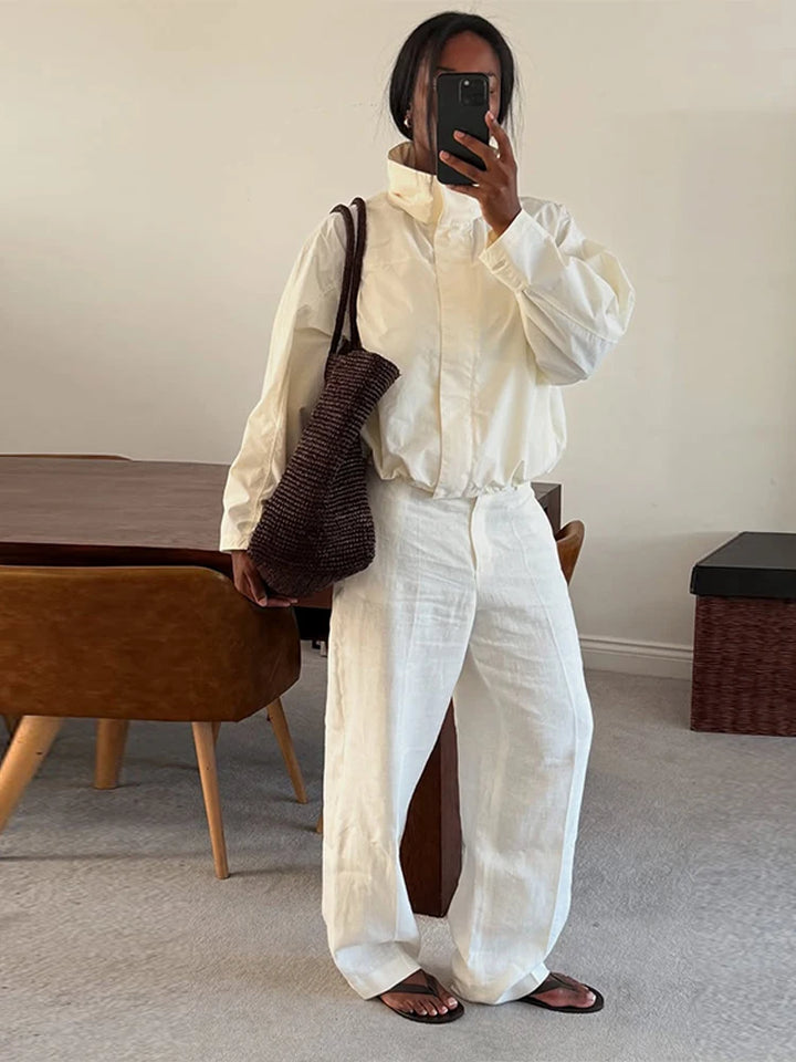 Krótka kurtka przeciwwiatrowa | Wysoki kołnierz Sznurowany pas Casual Jesień