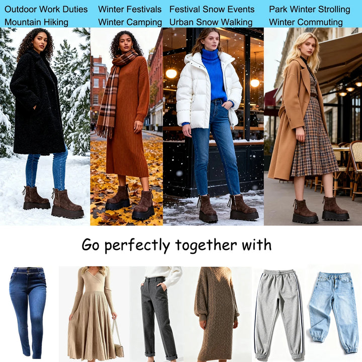 Vintermode: Kvinder iført stilfulde frakker og støvler til udendørs aktiviteter, vinterfestivaler og byvandringer. Trendy vintertøj til kvinder.