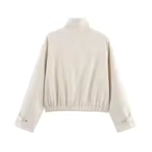 Kurtka bomber zamszowa krótka | Długi rękaw, zapinana na guziki, casual, damska