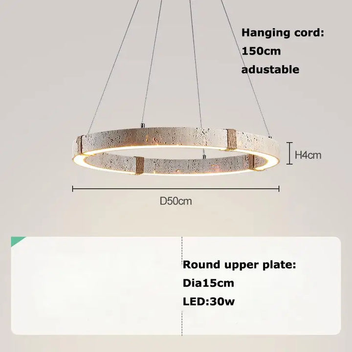 Rund LED loftlampe, 50 cm diameter, justerbar ophængssnor 150 cm, 30W, moderne design, ideel til stue eller spisestue belysning.