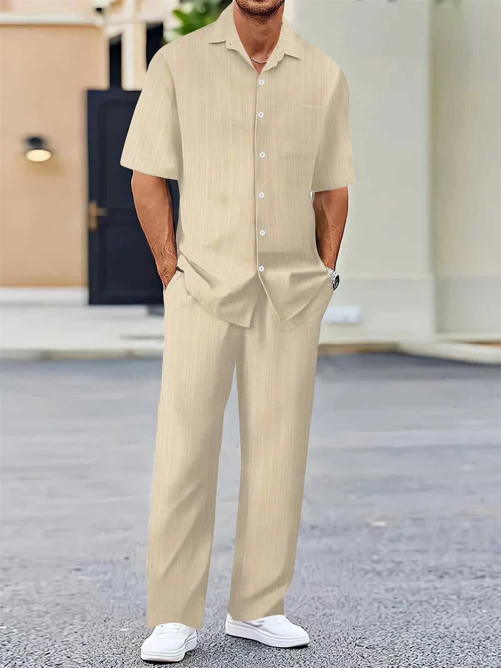 Sommer nuevo moda masculina camisa clásica hombre negocio casual conjunto