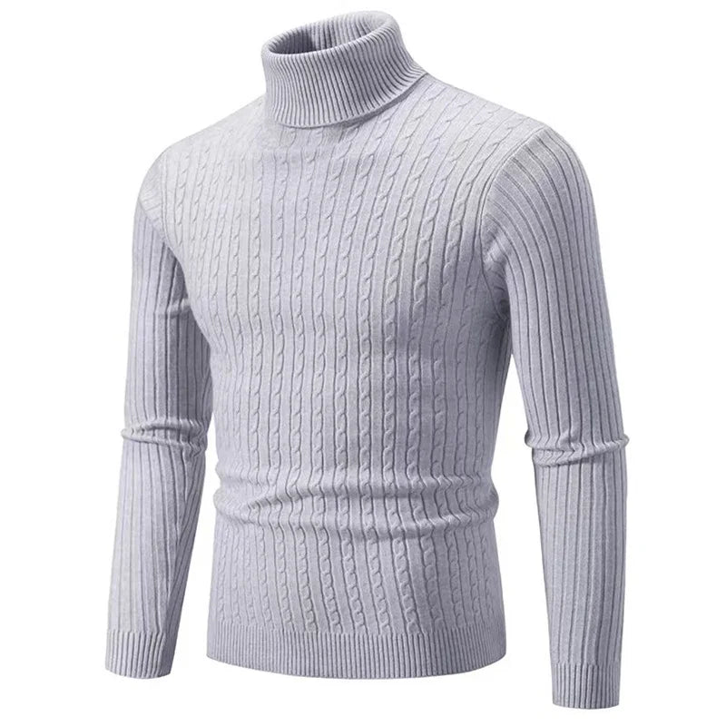 Pulover pentru bărbați 2025 cu guler înalt, tricotat uni, cald, casual, guler înalt pentru iarnă și utilizare în aer liber