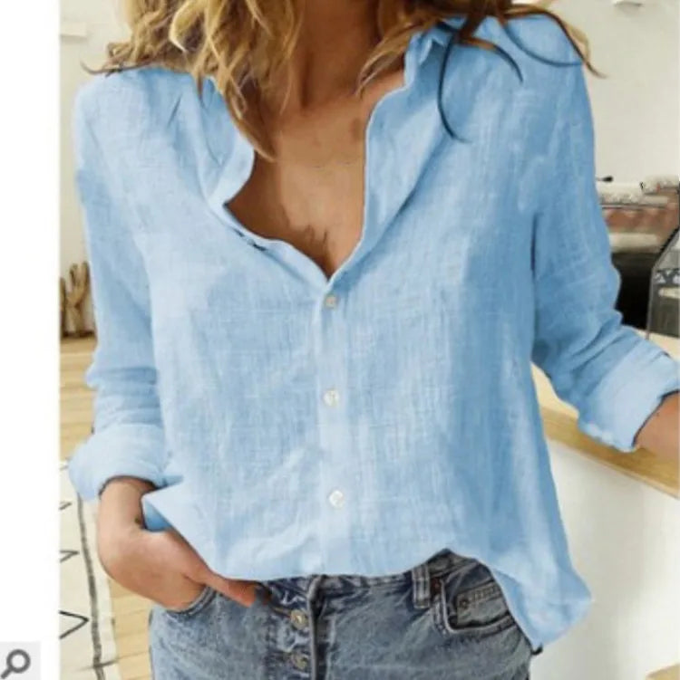 Camisa estampada Modekvinde manga larga algodón top oficina casual suelto top grande primavera verano