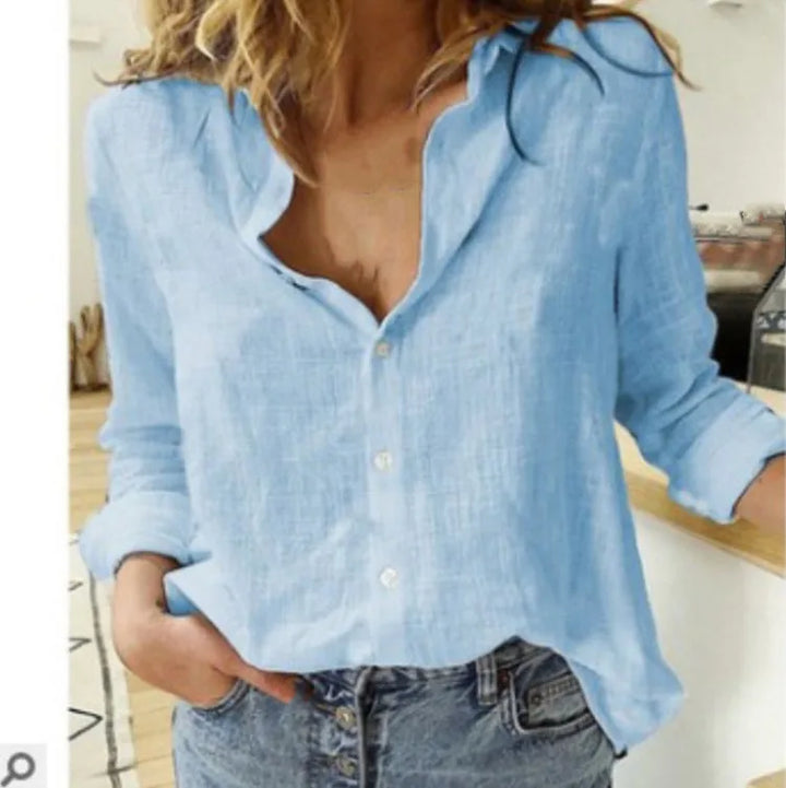 Camisa estampada Modekvinde manga larga algodón top oficina casual suelto top grande primavera verano