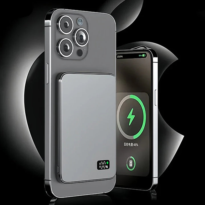 Ultratyndt eksternt batteri | hurtig magnetisk trådløs oplader med LED-skærm til iPhone & Samsung