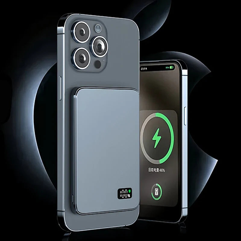 Ultratyndt eksternt batteri | hurtig magnetisk trådløs oplader med LED-skærm til iPhone & Samsung