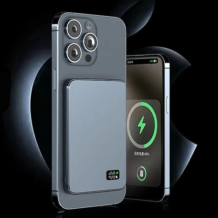 Ultratyndt eksternt batteri | hurtig magnetisk trådløs oplader med LED-skærm til iPhone & Samsung