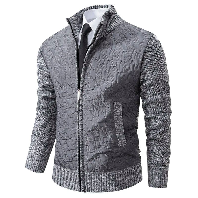 Pulover cardigan pentru bărbați | Pulover călduros din fleece cu guler în picioare pentru toamnă iarnă